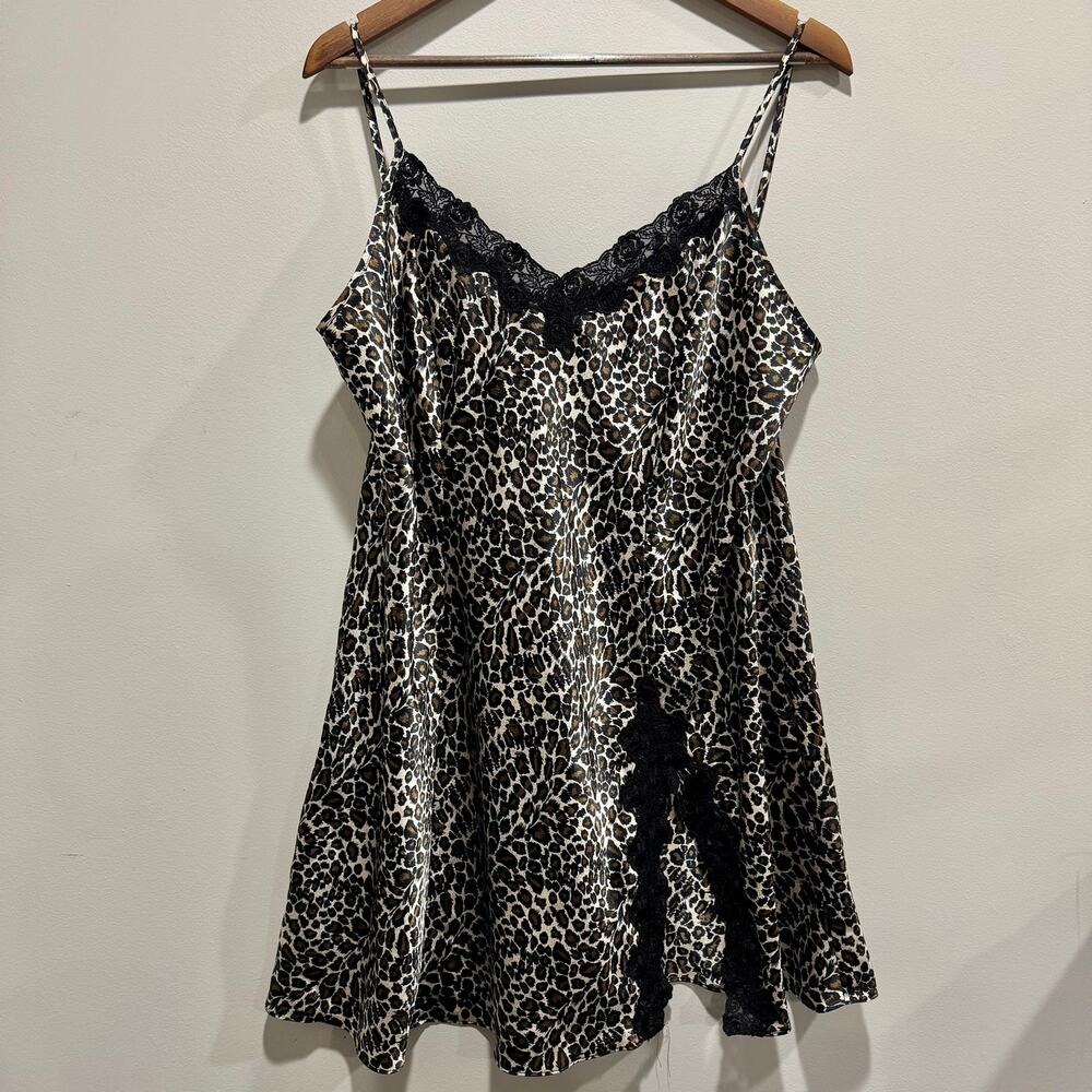 Vintage Inner Most Leopard Satin Lace Chemise Nightgown Slip 1X Plus Size